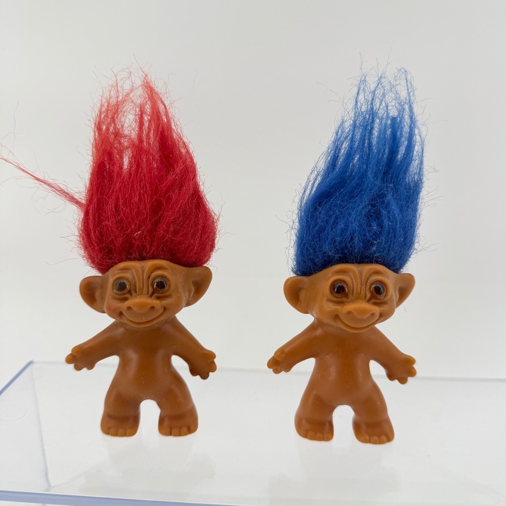 Uneeda Troll Doll Set Kids 3in Red Blue‎ Vintage 90s Collectible Figures 2pk